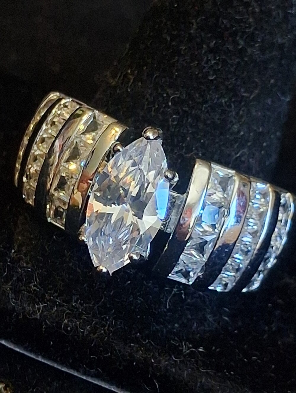 Elegant Silvertone Women's Ring With Marquis Centerstone Size 12